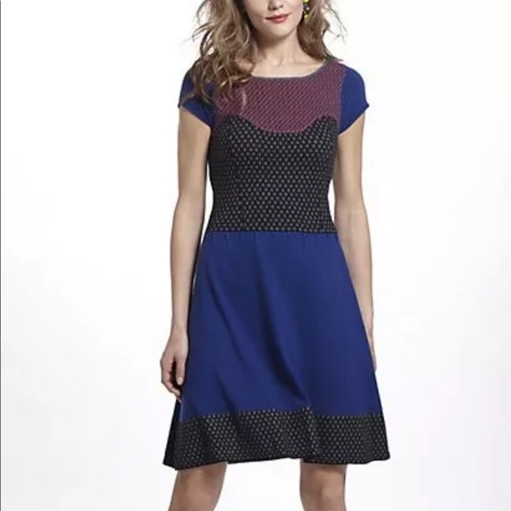 Sparrow Intarsia Colorblock Dotted Sweater Dress M
